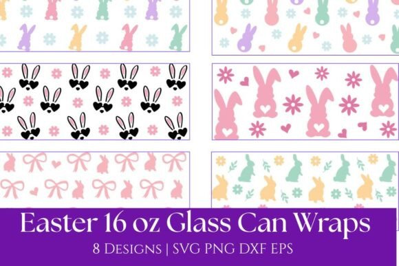 8 Colorful Easter 16oz Glass Can Wrap PN Graphics