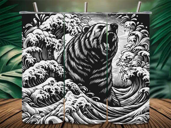 Bear Great Wave Japanese Tumbler Graphics for Crafts