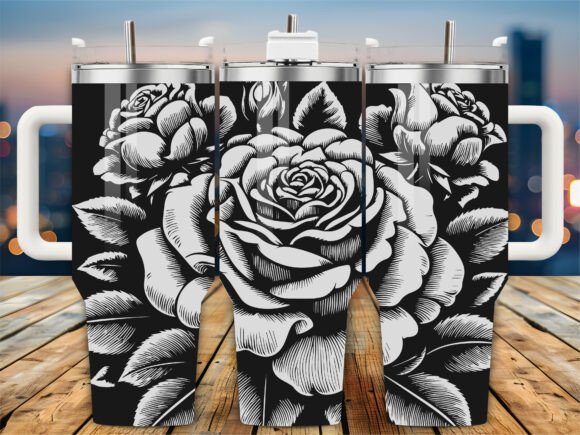 Black Rose Bloom 40oz Tumbler Graphics for Crafts