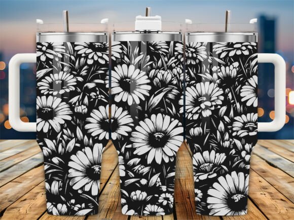 Black White Daisy 40oz Tumbler Graphics & Crafts