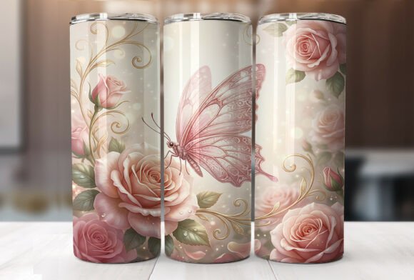 Blush Rose Gold Butterfly Tumbler Wraps & Graphics