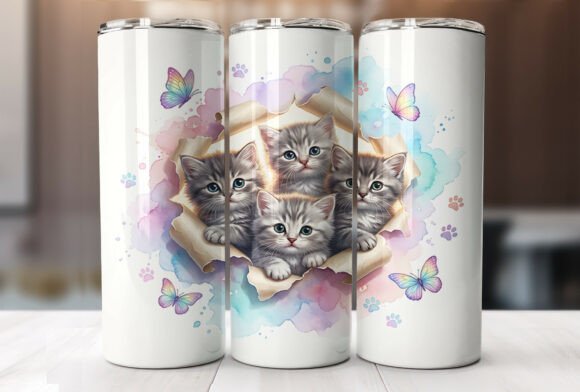 Butterfly Kitten Pastel 20oz Tumbler PNG: Graphics for Tumbler Wraps