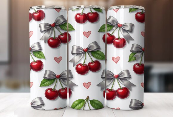 Cherry Bow Valentine 20oz Tumbler Wrap Graphics