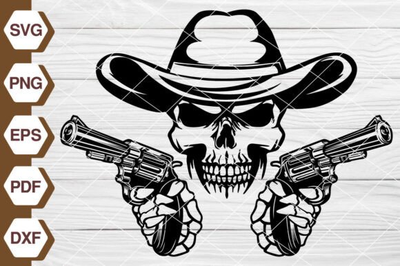 Cowboy Skull with Guns SVG EP522: Graphics and Illustrations for Local Business
