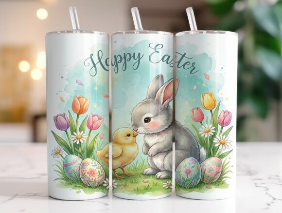 Cute Bunny and Chick Easter Tumbler PNG