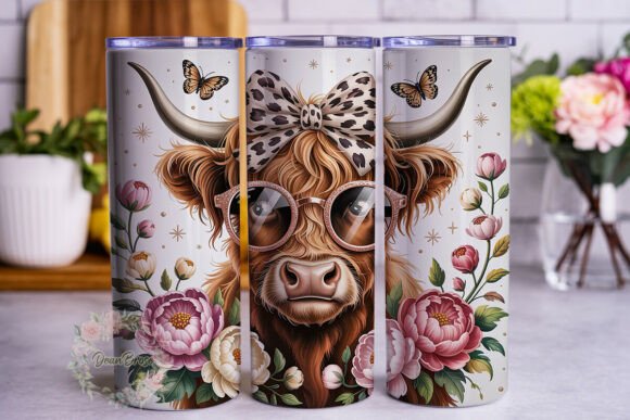 Cute Highland Cow Pink Glitter Tumbler Graphics for Tumbler Wraps
