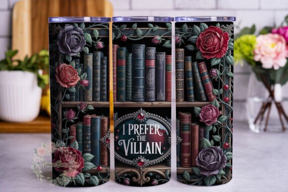 Dark Academia Bookshelf Tumbler Wraps & Graphics