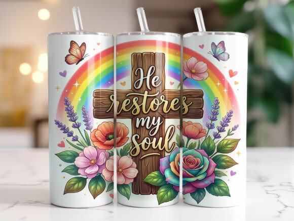 Easter Wooden Cross Floral 20oz Tumbler Graphics