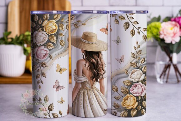 Elegant Gold Rose Floral 20oz Tumbler