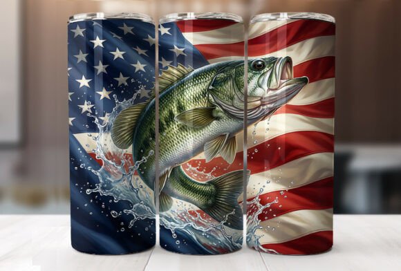 Fishing USA Flag 20oz Tumbler Wrap PNG