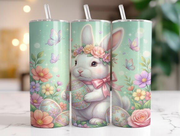 Floral Easter Bunny 20oz Skinny Tumbler Graphics