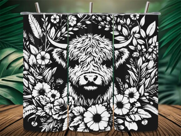 Floral Highland Cow Head Graphics: Crafts & Tumbler Wrap