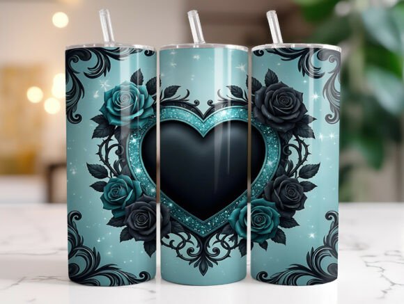 Gothic Teal Rose Heart Tumbler Wrap Graphics Review