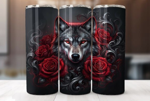 Gothic Wolf Red Rose Tumbler Wrap Graphics