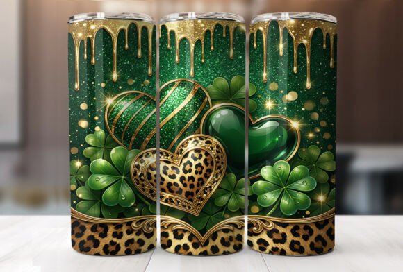 Green Gold Clover Hearts Graphics for Tumbler Wraps