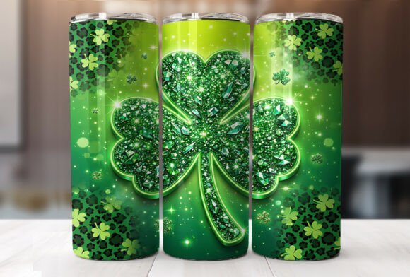 Green Leopard Clover 20oz Tumbler Wrap Graphics
