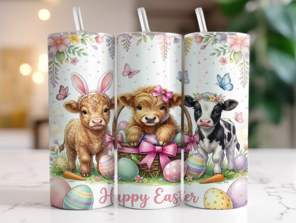 Happy Easter Highland Cow Tumbler Wrap Graphics