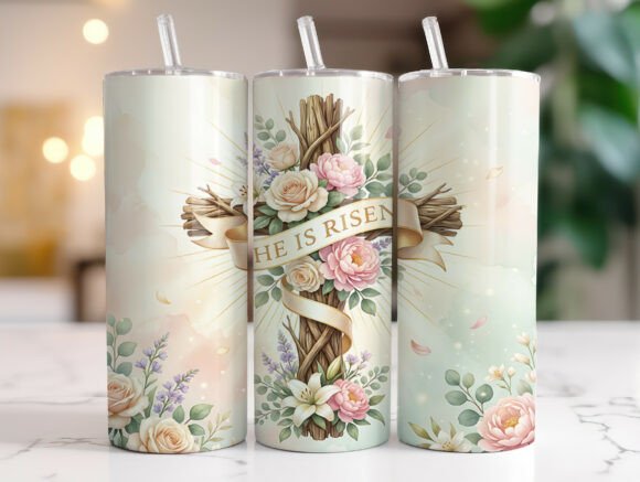 He is Risen Floral Cross 20oz Tumbler