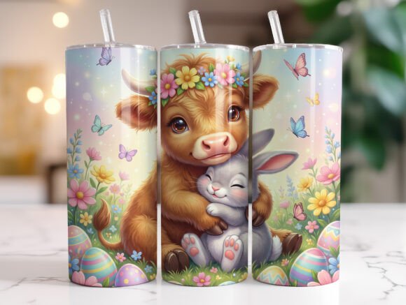 Highland Cow Bunny Easter Tumbler Wraps Graphics