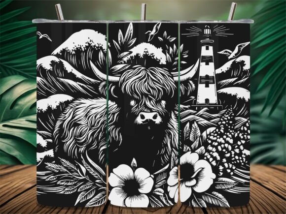Highland Cow Ocean Tumbler: Graphics for Crafts & Content