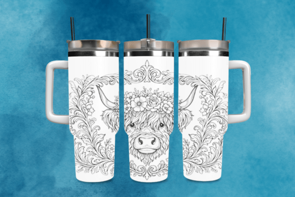 Highland Cow with Floral Crown Tumbler Graphics