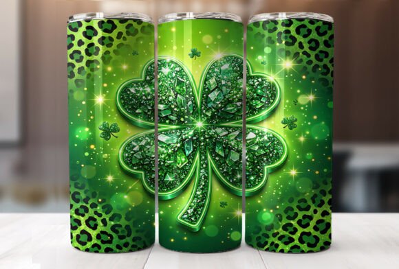 Leopard Shamrock Glitter 20oz Tumbler Graphics