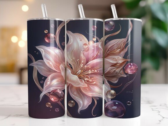 Luxury Pearl Floral Tumbler Wrap PNG Graphics