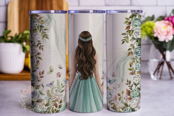 Mint Green Princess Floral 20oz Tumbler Graphics & Wraps