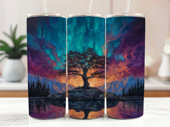 Northern Lights Forest Tumbler Wrap Graphics