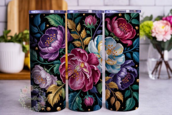 Opulent Magenta Floral Tumbler Wrap Graphics
