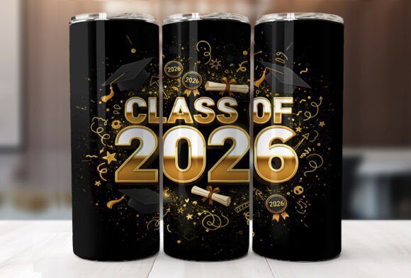 Retro Black Gold Class of 2026 Tumbler Graphics