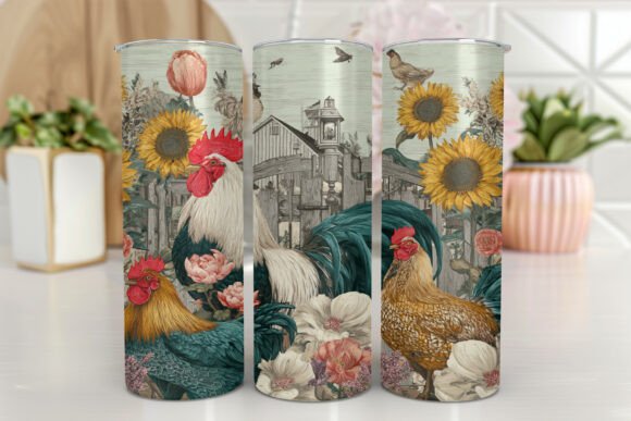 Rooster Chicken Floral Tumbler Wrap Graphics