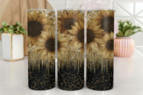 Sunflower Leopard Tumbler Wrap Graphics & Designs