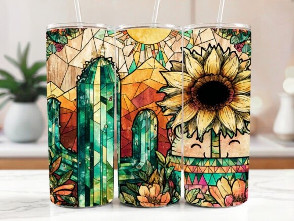 Western Cactus Tumbler Design: Graphics for Tumbler Wraps