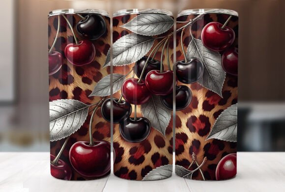 Wild Cherry Leopard Print Tumbler Wrap Graphics
