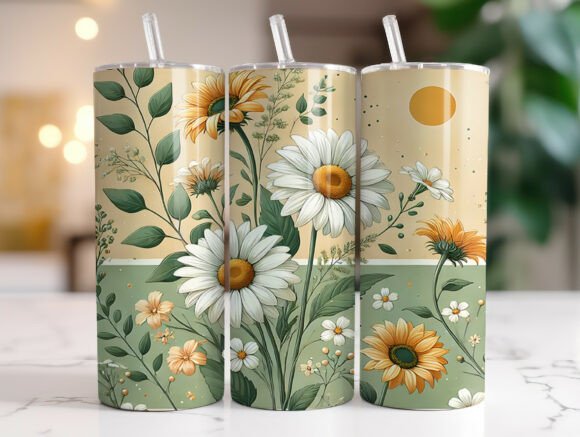 Yellow Daisy Sunflower Tumbler Wrap Graphics
